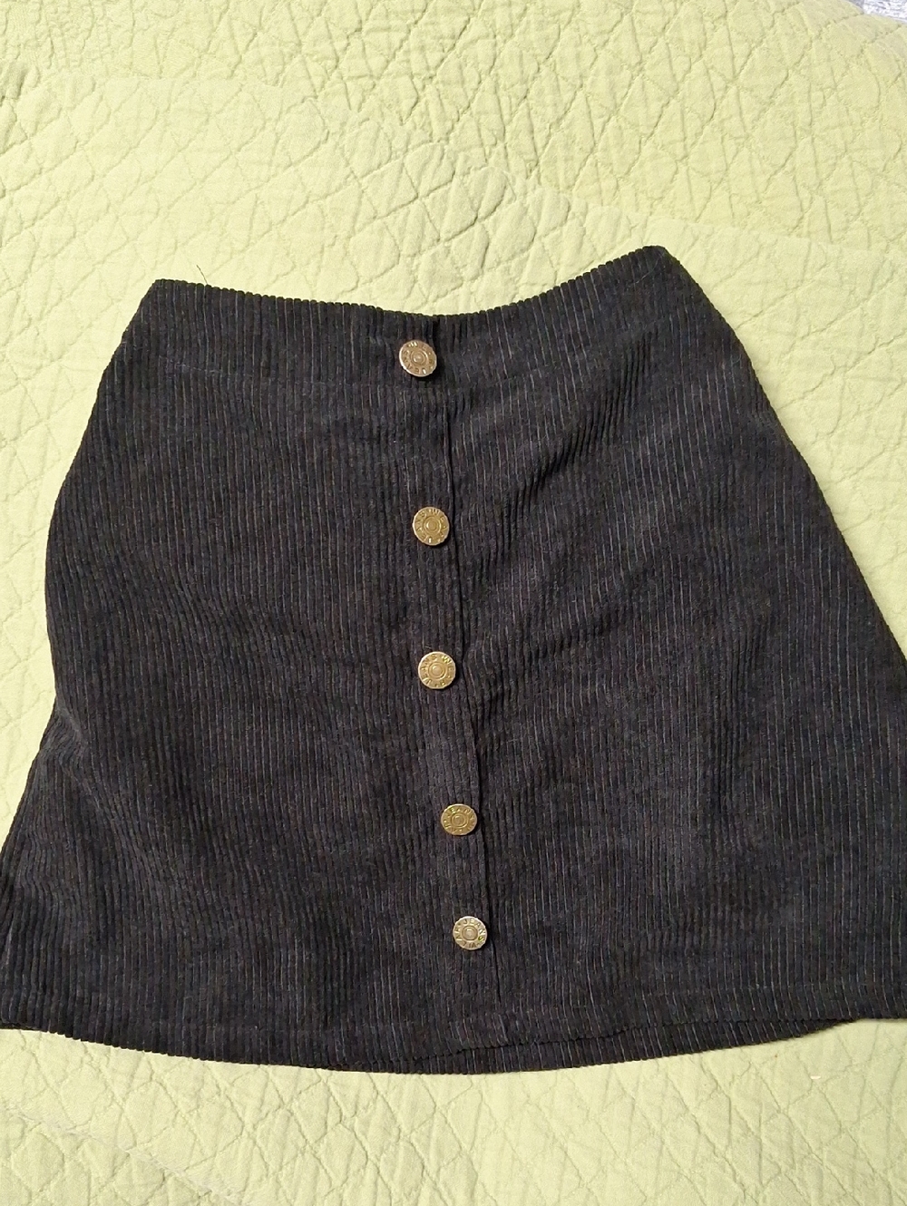 Girls Black Corduroy Button-Front Mini Skirt
